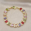 Pulsera Tennis 03.206.0007.13.07 Oro Laminado, con Zirconia Cubica Multicolor, Pulido, Tono Dorado (Grosor 11 MM, 7 Pulgadas de Largo)