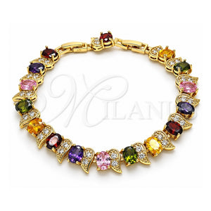 Pulsera Tennis 03.206.0007.13.07 Oro Laminado, con Zirconia Cubica Multicolor, Pulido, Tono Dorado (Grosor 11 MM, 7 Pulgadas de Largo)