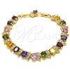 Pulsera Tennis 03.206.0007.13.07 Oro Laminado, con Zirconia Cubica Multicolor, Pulido, Tono Dorado (Grosor 11 MM, 7 Pulgadas de Largo)