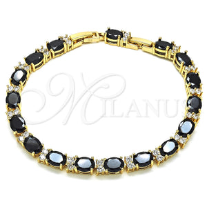 Pulsera Elegante 03.206.0004.9.07 Oro Laminado, con Negro and Blanca Zirconia Cubica, Pulido, Tono Dorado (06 MM Thickness, 7 Inches Length)