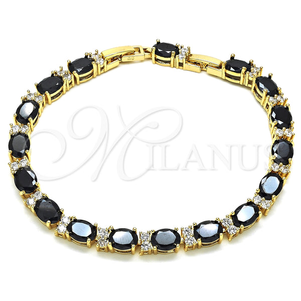 Pulsera Elegante 03.206.0004.9.07 Oro Laminado, con Negro and Blanca Zirconia Cubica, Pulido, Tono Dorado (06 MM Thickness, 7 Inches Length)