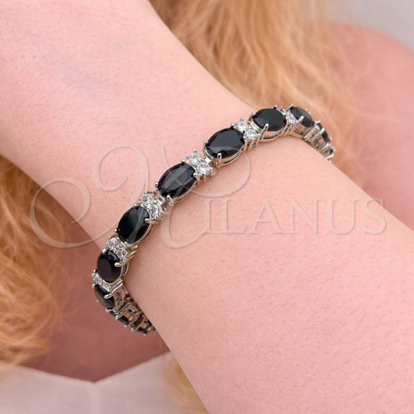 Pulsera Tennis 03.206.0004.12.07 Rodio Laminado, con Zirconia Cubica Negro y Blanca, Pulido, Rodinado (Grosor 06 MM, 7 Pulgadas de Largo)