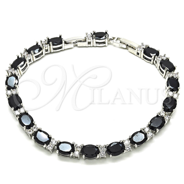 Pulsera Tennis 03.206.0004.12.07 Rodio Laminado, con Zirconia Cubica Negro y Blanca, Pulido, Rodinado (Grosor 06 MM, 7 Pulgadas de Largo)