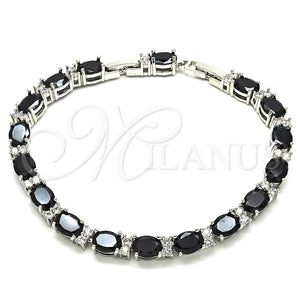 Pulsera Tennis 03.206.0004.12.07 Rodio Laminado, con Zirconia Cubica Negro y Blanca, Pulido, Rodinado (Grosor 06 MM, 7 Pulgadas de Largo)
