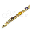 Pulsera Tennis 03.206.0001.12.07 Oro Laminado, Diseño de Gato, con Zirconia Cubica Multicolor, Pulido, Tono Dorado (Grosor 07 MM, 7 Pulgadas de Largo)