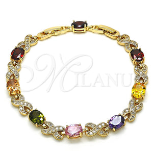 Pulsera Tennis 03.206.0001.12.07 Oro Laminado, Diseño de Gato, con Zirconia Cubica Multicolor, Pulido, Tono Dorado (Grosor 07 MM, 7 Pulgadas de Largo)