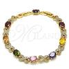 Pulsera Tennis 03.206.0001.12.07 Oro Laminado, Diseño de Gato, con Zirconia Cubica Multicolor, Pulido, Tono Dorado (Grosor 07 MM, 7 Pulgadas de Largo)