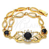 Pulsera Elegante 03.266.0027.1.08 Oro Laminado, con Negro and Blanca Zirconia Cubica, Pulido, Tono Dorado (06 MM Thickness, 8 Inches Length)