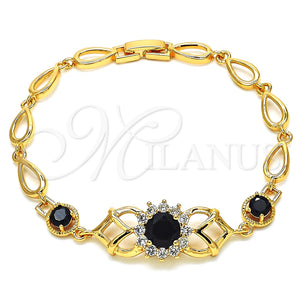 Pulsera Elegante 03.266.0027.1.08 Oro Laminado, con Negro and Blanca Zirconia Cubica, Pulido, Tono Dorado (06 MM Thickness, 8 Inches Length)