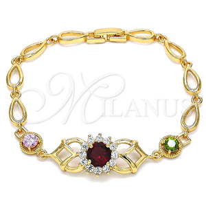Pulsera Elegante 03.266.0027.2.08 Oro Laminado, con Multicolor Zirconia Cubica, Pulido, Tono Dorado (8 Inches Length)