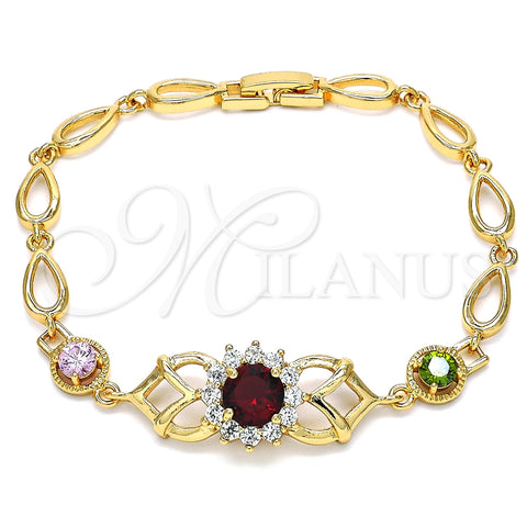 Pulsera Elegante 03.266.0027.2.08 Oro Laminado, con Multicolor Zirconia Cubica, Pulido, Tono Dorado (8 Inches Length)