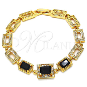 Pulsera Elegante 03.266.0028.1.07 Oro Laminado, con Negro and Blanca Zirconia Cubica, Pulido, Tono Dorado (08 MM Thickness, 7 Inches Length)