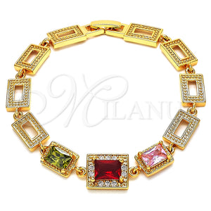 Pulsera Elegante 03.266.0028.2.07 Oro Laminado, con Multicolor Zirconia Cubica, Pulido, Tono Dorado (08 MM Thickness, 7 Inches Length)