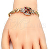 Pulsera Elegante 03.266.0029.07 Oro Laminado, Diseño de Flor y Pescado, con Granate and Blanca Zirconia Cubica, Pulido, Tono Dorado (05 MM Thickness, 7 Inches Length)