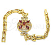 Pulsera Elegante 03.266.0029.07 Oro Laminado, Diseño de Flor y Pescado, con Granate and Blanca Zirconia Cubica, Pulido, Tono Dorado (05 MM Thickness, 7 Inches Length)