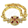 Pulsera Elegante 03.266.0029.07 Oro Laminado, Diseño de Flor y Pescado, con Granate and Blanca Zirconia Cubica, Pulido, Tono Dorado (05 MM Thickness, 7 Inches Length)