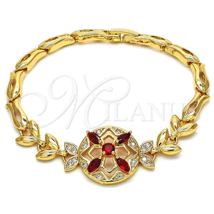 Pulsera Elegante 03.266.0029.07 Oro Laminado, Diseño de Flor y Pescado, con Granate and Blanca Zirconia Cubica, Pulido, Tono Dorado (05 MM Thickness, 7 Inches Length)