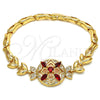 Pulsera Elegante 03.266.0029.07 Oro Laminado, Diseño de Flor y Pescado, con Granate and Blanca Zirconia Cubica, Pulido, Tono Dorado (05 MM Thickness, 7 Inches Length)