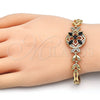 Pulsera Elegante 03.266.0029.1.07 Oro Laminado, Diseño de Flor y Pescado, con Negro and Blanca Zirconia Cubica, Pulido, Tono Dorado (05 MM Thickness, 7 Inches Length)