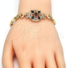 Pulsera Elegante 03.266.0029.1.07 Oro Laminado, Diseño de Flor y Pescado, con Negro and Blanca Zirconia Cubica, Pulido, Tono Dorado (05 MM Thickness, 7 Inches Length)