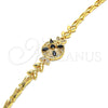 Pulsera Elegante 03.266.0029.1.07 Oro Laminado, Diseño de Flor y Pescado, con Negro and Blanca Zirconia Cubica, Pulido, Tono Dorado (05 MM Thickness, 7 Inches Length)