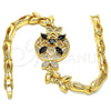 Pulsera Elegante 03.266.0029.1.07 Oro Laminado, Diseño de Flor y Pescado, con Negro and Blanca Zirconia Cubica, Pulido, Tono Dorado (05 MM Thickness, 7 Inches Length)