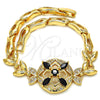 Pulsera Elegante 03.266.0029.1.07 Oro Laminado, Diseño de Flor y Pescado, con Negro and Blanca Zirconia Cubica, Pulido, Tono Dorado (05 MM Thickness, 7 Inches Length)