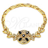 Pulsera Elegante 03.266.0029.1.07 Oro Laminado, Diseño de Flor y Pescado, con Negro and Blanca Zirconia Cubica, Pulido, Tono Dorado (05 MM Thickness, 7 Inches Length)