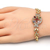 Pulsera Elegante 03.266.0029.2.07 Oro Laminado, Diseño de Flor y Pescado, con Multicolor Zirconia Cubica, Pulido, Tono Dorado (05 MM Thickness, 7 Inches Length)
