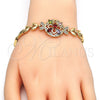 Pulsera Elegante 03.266.0029.2.07 Oro Laminado, Diseño de Flor y Pescado, con Multicolor Zirconia Cubica, Pulido, Tono Dorado (05 MM Thickness, 7 Inches Length)