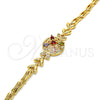 Pulsera Elegante 03.266.0029.2.07 Oro Laminado, Diseño de Flor y Pescado, con Multicolor Zirconia Cubica, Pulido, Tono Dorado (05 MM Thickness, 7 Inches Length)