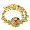 Pulsera Elegante 03.266.0029.2.07 Oro Laminado, Diseño de Flor y Pescado, con Multicolor Zirconia Cubica, Pulido, Tono Dorado (05 MM Thickness, 7 Inches Length)