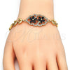 Pulsera Elegante 03.266.0032.1.08 Oro Laminado, Diseño de Flor y Pescado, con Negro and Blanca Zirconia Cubica, Pulido, Tono Dorado (05 MM Thickness, 8 Inches Length)