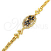 Pulsera Elegante 03.266.0032.1.08 Oro Laminado, Diseño de Flor y Pescado, con Negro and Blanca Zirconia Cubica, Pulido, Tono Dorado (05 MM Thickness, 8 Inches Length)