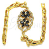 Pulsera Elegante 03.266.0032.1.08 Oro Laminado, Diseño de Flor y Pescado, con Negro and Blanca Zirconia Cubica, Pulido, Tono Dorado (05 MM Thickness, 8 Inches Length)