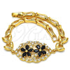 Pulsera Elegante 03.266.0032.1.08 Oro Laminado, Diseño de Flor y Pescado, con Negro and Blanca Zirconia Cubica, Pulido, Tono Dorado (05 MM Thickness, 8 Inches Length)