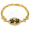 Pulsera Elegante 03.266.0032.1.08 Oro Laminado, Diseño de Flor y Pescado, con Negro and Blanca Zirconia Cubica, Pulido, Tono Dorado (05 MM Thickness, 8 Inches Length)