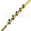 Pulsera Elegante 03.210.0092.07 Oro Laminado, Diseño de Pescado, con Negro and Blanca Zirconia Cubica, Pulido, Tono Dorado (05 MM Thickness, 7 Inches Length)
