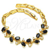 Pulsera Elegante 03.210.0092.07 Oro Laminado, Diseño de Pescado, con Negro and Blanca Zirconia Cubica, Pulido, Tono Dorado (05 MM Thickness, 7 Inches Length)