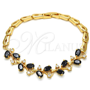 Pulsera Elegante 03.210.0092.07 Oro Laminado, Diseño de Pescado, con Negro and Blanca Zirconia Cubica, Pulido, Tono Dorado (05 MM Thickness, 7 Inches Length)