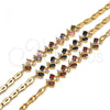 Pulsera Elegante 03.210.0092.07 Oro Laminado, Diseño de Pescado, con Negro and Blanca Zirconia Cubica, Pulido, Tono Dorado (05 MM Thickness, 7 Inches Length)