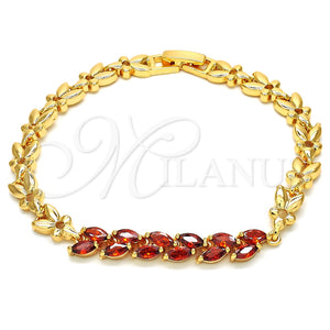 Pulsera Elegante 03.210.0093.07 Oro Laminado, Diseño de Oja, con Granate Zirconia Cubica, Pulido, Tono Dorado (07 MM Thickness, 7 Inches Length)