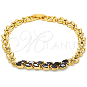 Pulsera Elegante 03.210.0093.1.07 Oro Laminado, Diseño de Oja, con Negro Zirconia Cubica, Pulido, Tono Dorado (07 MM Thickness, 7 Inches Length)
