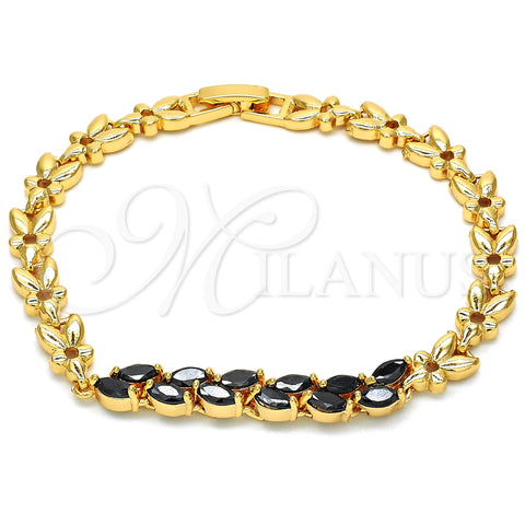 Pulsera Elegante 03.210.0093.1.07 Oro Laminado, Diseño de Oja, con Negro Zirconia Cubica, Pulido, Tono Dorado (07 MM Thickness, 7 Inches Length)
