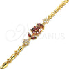 Pulsera Elegante 03.210.0094.08 Oro Laminado, Diseño de Flor y Oja, con Granate and Blanca Zirconia Cubica, Pulido, Tono Dorado (07 MM Thickness, 8 Inches Length)
