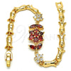 Pulsera Elegante 03.210.0094.08 Oro Laminado, Diseño de Flor y Oja, con Granate and Blanca Zirconia Cubica, Pulido, Tono Dorado (07 MM Thickness, 8 Inches Length)