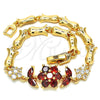 Pulsera Elegante 03.210.0094.08 Oro Laminado, Diseño de Flor y Oja, con Granate and Blanca Zirconia Cubica, Pulido, Tono Dorado (07 MM Thickness, 8 Inches Length)