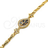 Pulsera Elegante 03.210.0095.08 Oro Laminado, Diseño de Oja y Pescado, con Negro and Blanca Zirconia Cubica, Pulido, Tono Dorado (05 MM Thickness, 8 Inches Length)