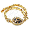 Pulsera Elegante 03.210.0095.08 Oro Laminado, Diseño de Oja y Pescado, con Negro and Blanca Zirconia Cubica, Pulido, Tono Dorado (05 MM Thickness, 8 Inches Length)