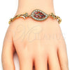 Pulsera Elegante 03.210.0095.1.08 Oro Laminado, Diseño de Oja y Pescado, con Granate and Blanca Zirconia Cubica, Pulido, Tono Dorado (05 MM Thickness, 8 Inches Length)